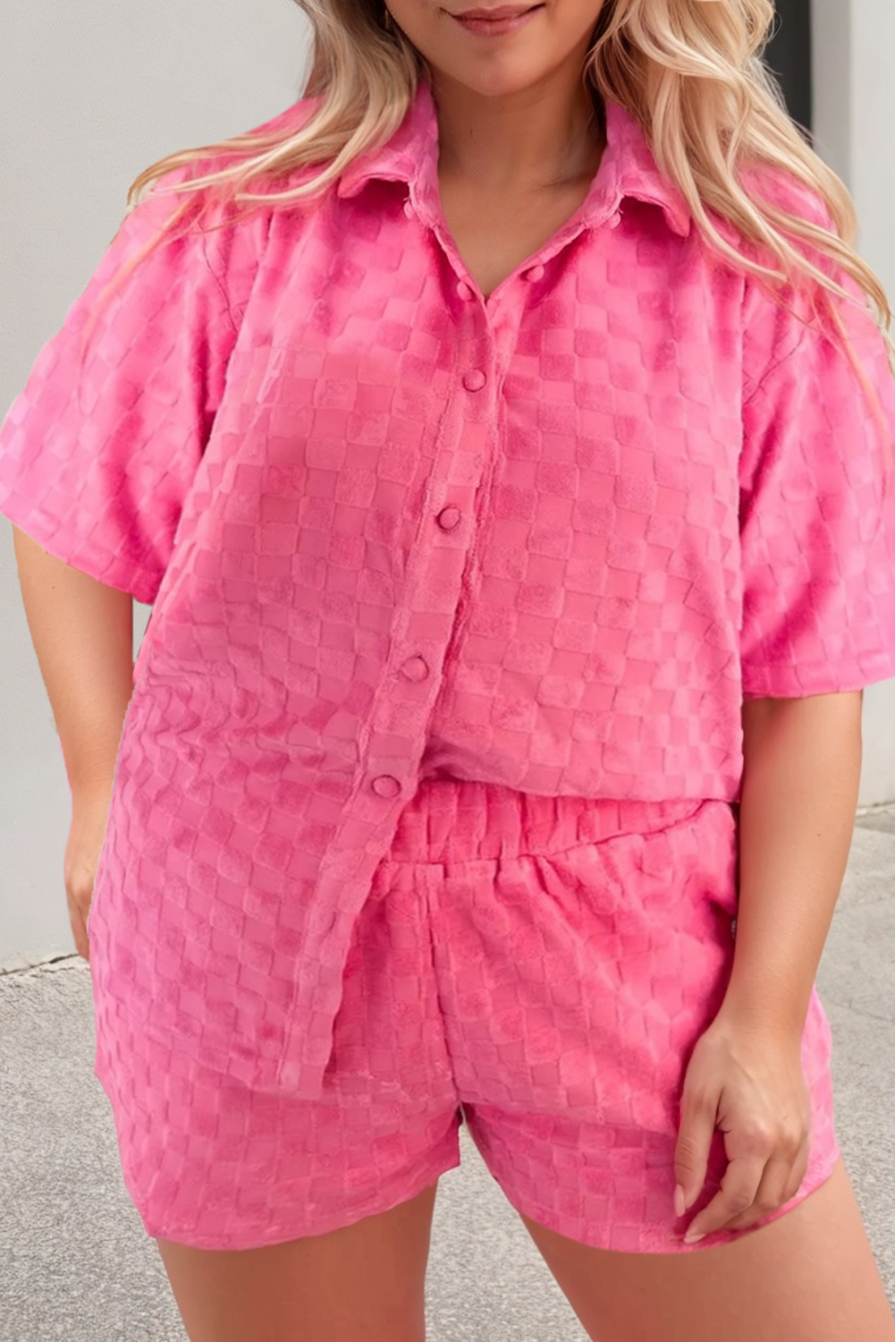 Checkered Terry Knit Short Set