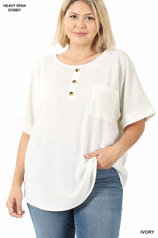 | '- Ivory Woven Dobby Short Sleeve