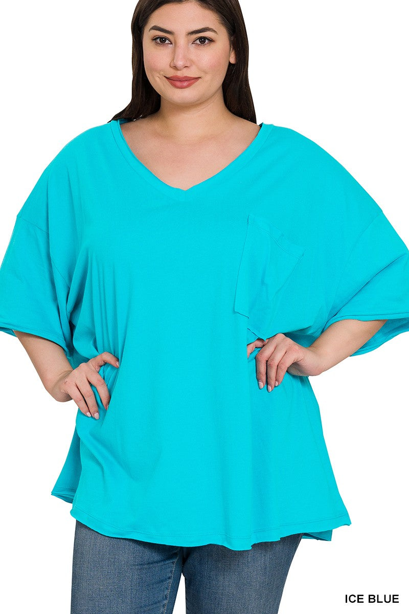 | '- Ice Blue Oversized Boyfriend Tee W/Pocket