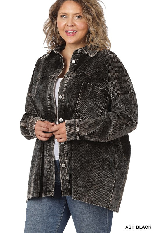 | '- Black Oversized Corduroy Shacket