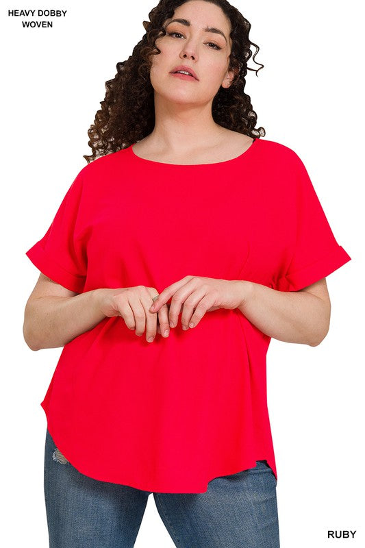 | '- Ruby Rolled Sleeve Boat Neck Top