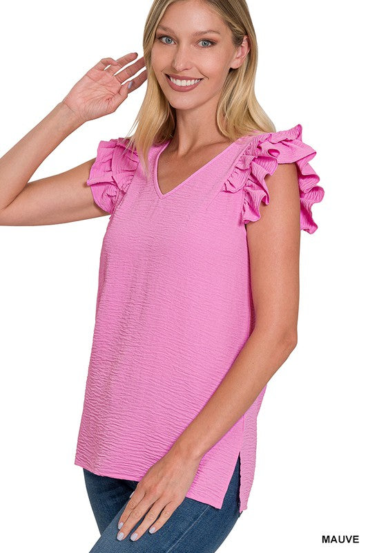 | '- Mauve Ruffle Sleeve Top
