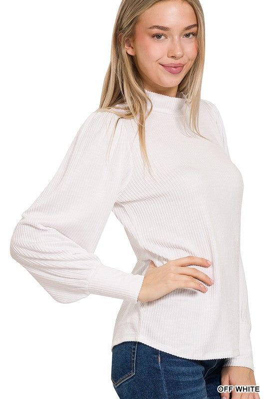 | '- Off White Ribbed Long Sleeve Top