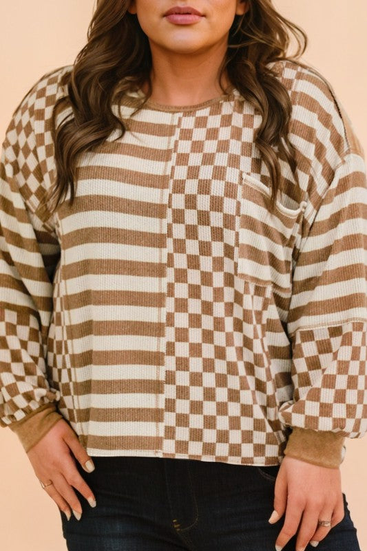 | Striped Checkered Patchwork Top