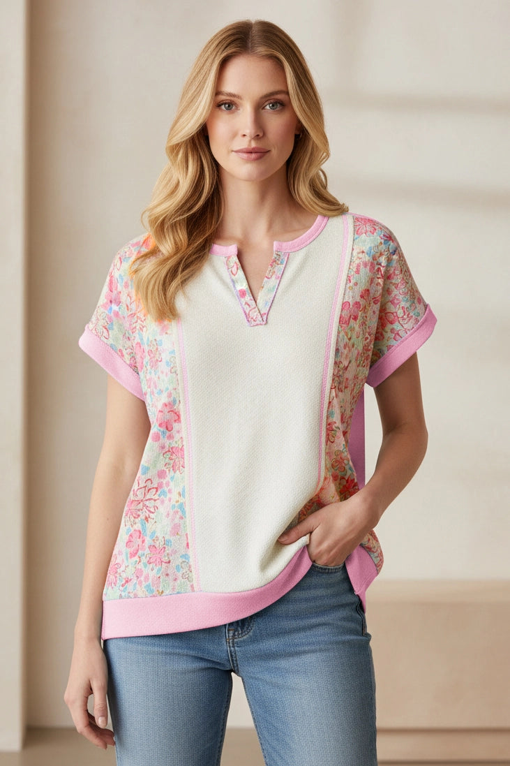 Pink Floral Lined V Neck