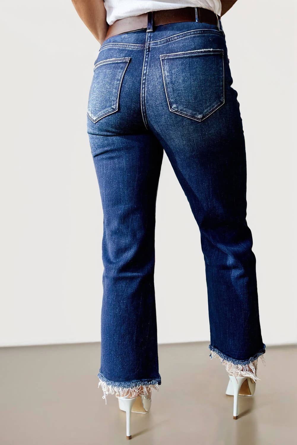 Dark Wash Raw Hem High Waist Jeans