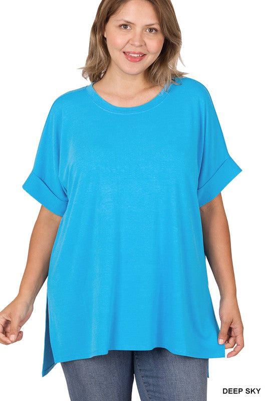 | '- Deep Sky Rolled Sleeve Top