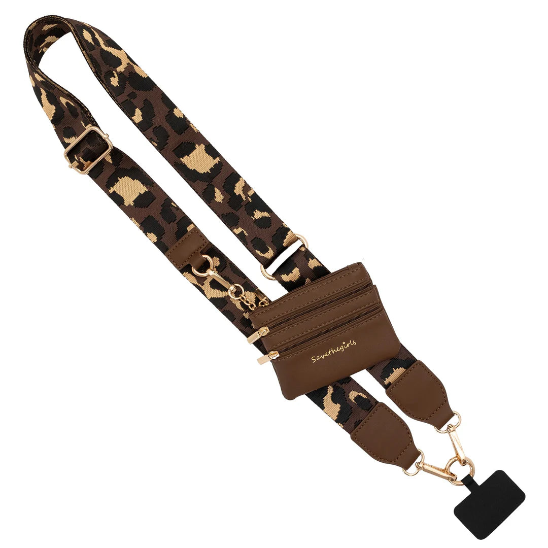 Brown/Gold Clip & Go Strap with Pouch - Leopard Collection
