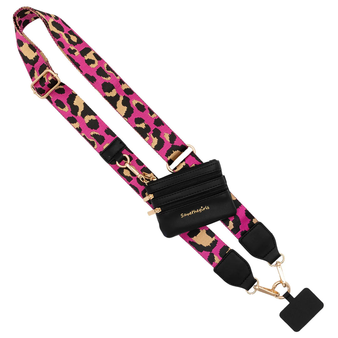 Pink/Black Clip & Go Strap with Pouch - Leopard Collection
