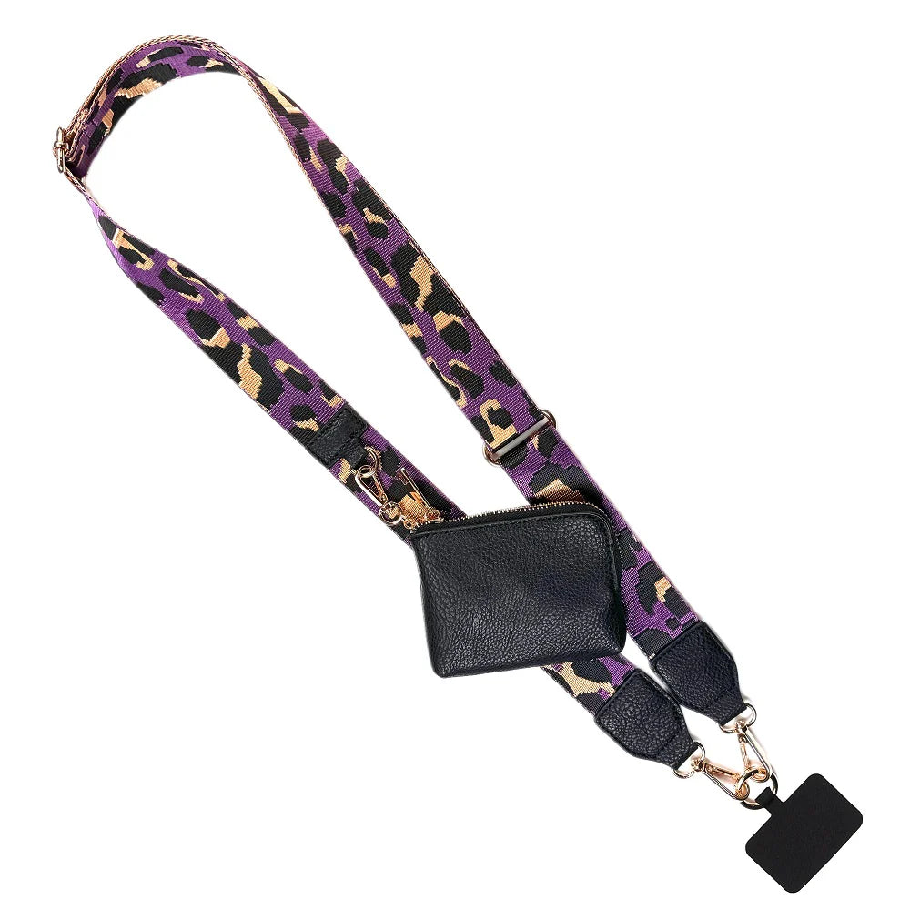 Purple/Black Clip & Go Strap with Pouch - Leopard Collection