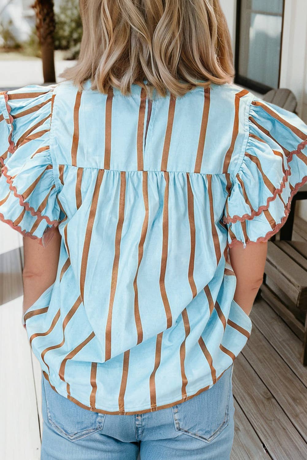 Stripe Double Ruffled Blouse