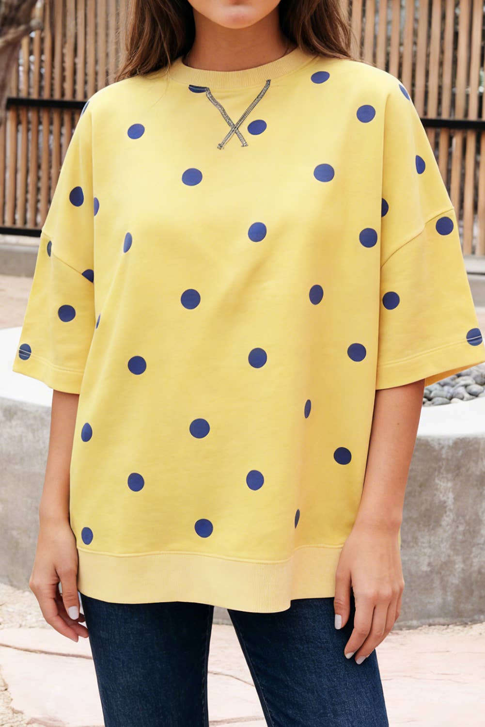 Polka Dot Print Crew Neck