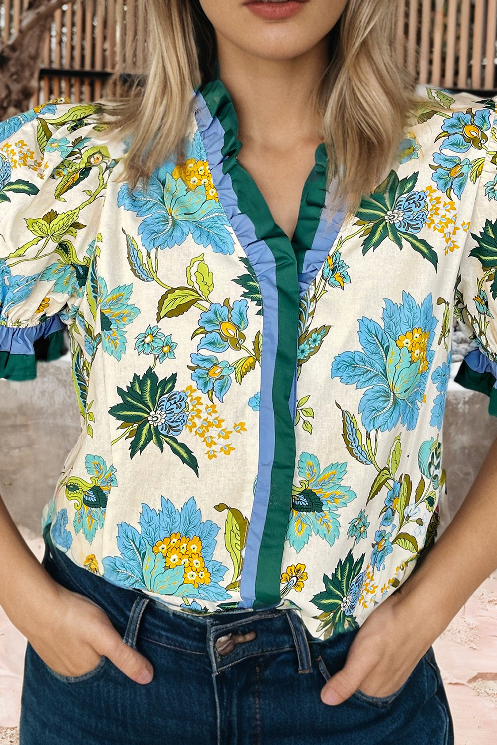 Floral Colorblock Blouse