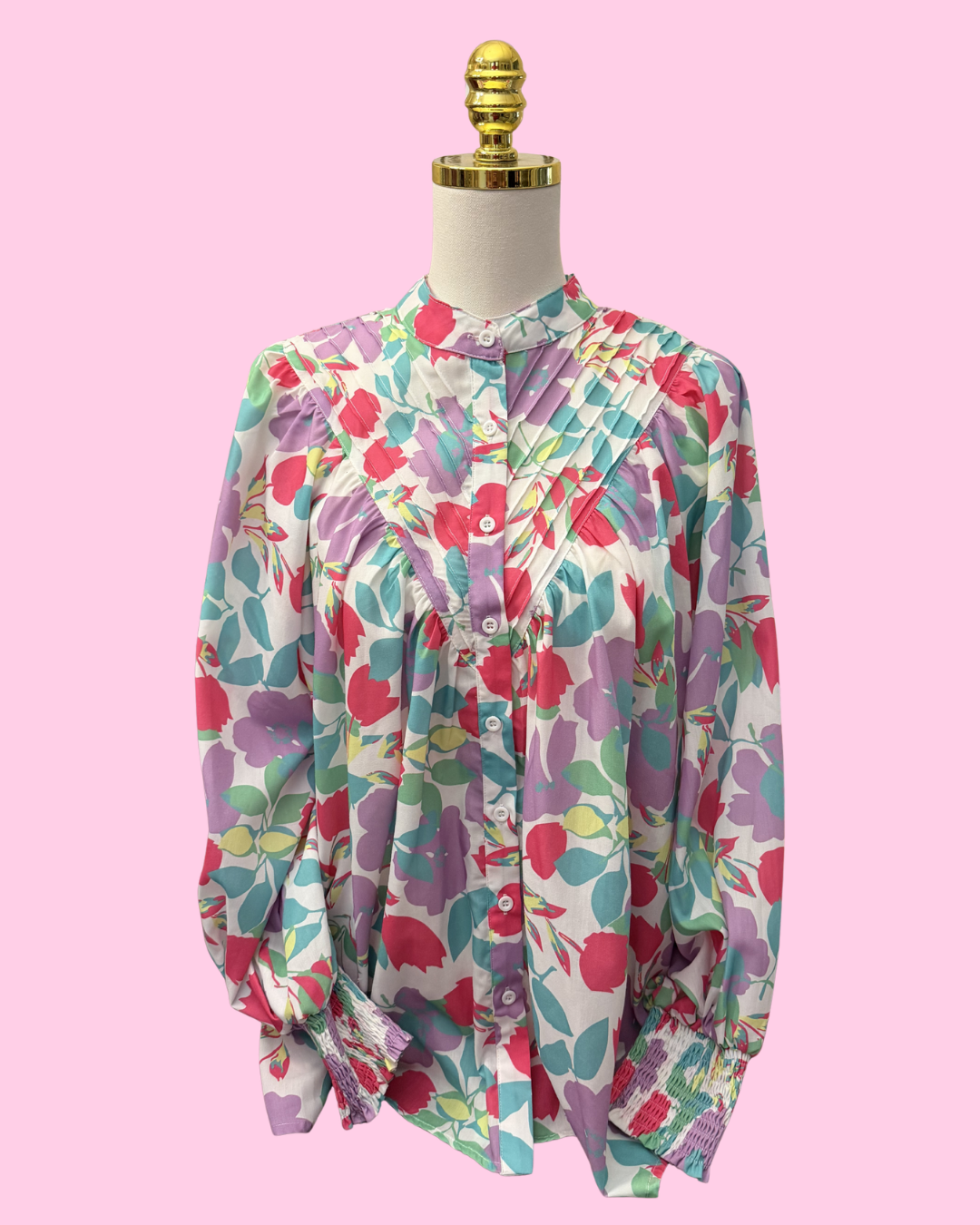 Floral Pleated Long Sleeve