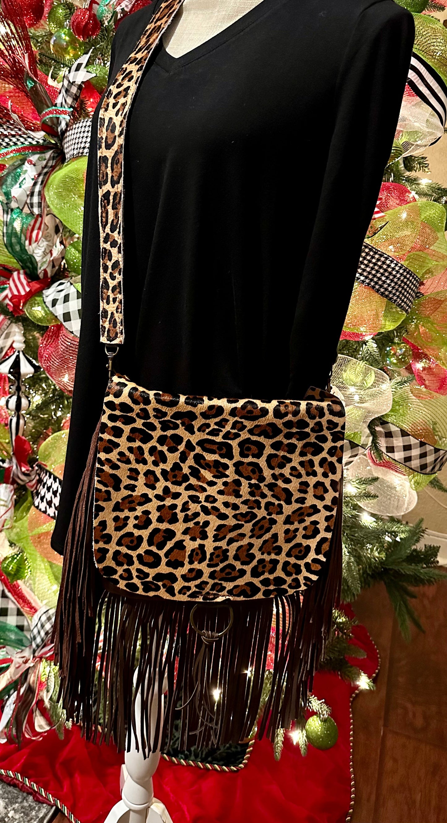 Hair on Hide w/ Leopard Flap Crossbody Handbag - UD