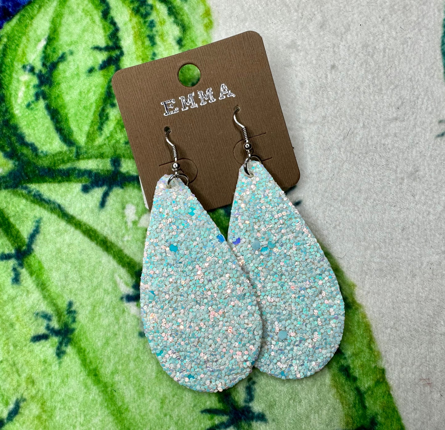 Iridescent/White Glitter Tear Drop Earrings - UD