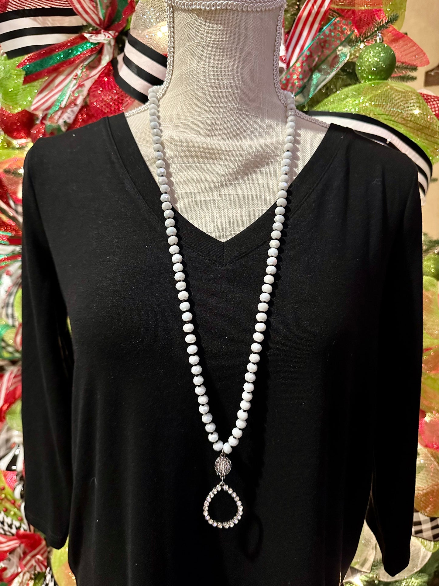 Crystal Rhinestone Drop Necklace / Beaded