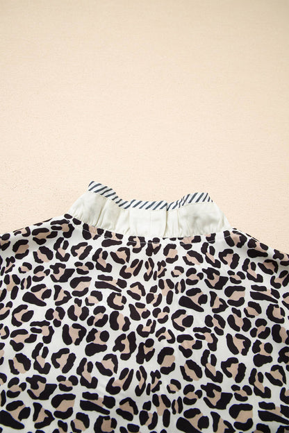 Leopard Ruffled Trim Blouse