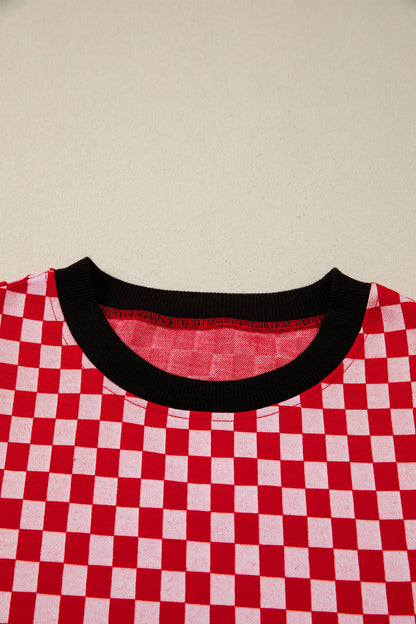 Checkered Print Ruffle Blouse