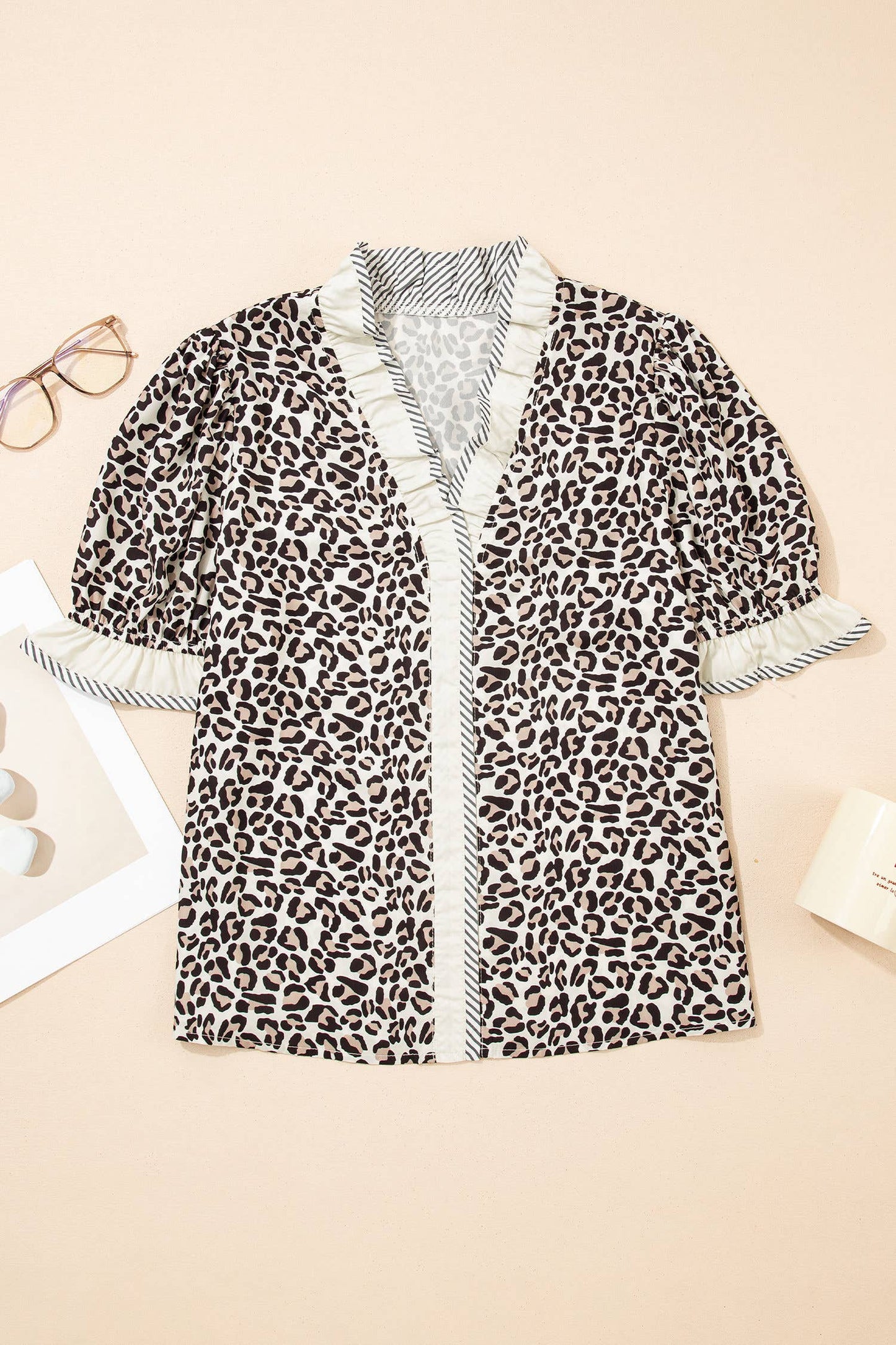 Leopard Ruffled Trim Blouse