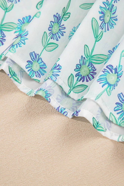 Floral Print Striped Flutte Blouse