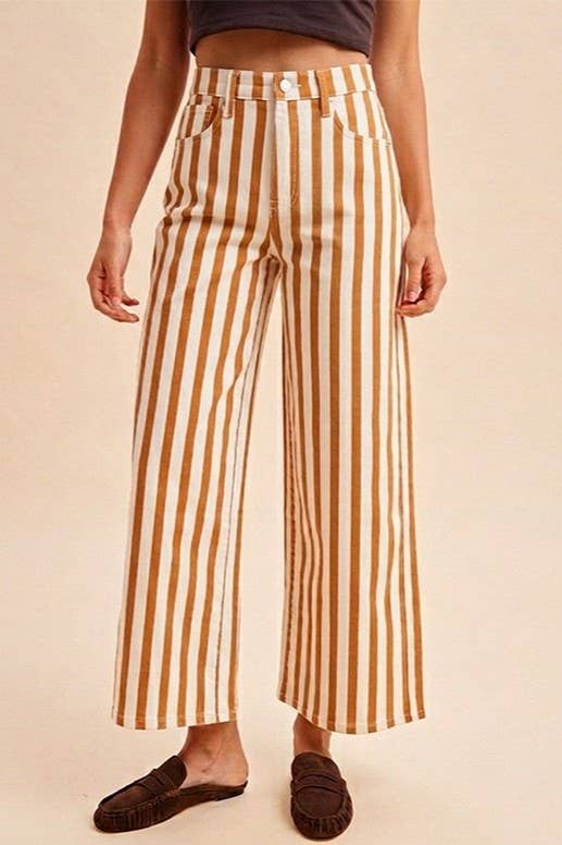 Striped Cotton Wide Leg Pants