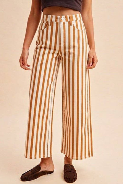 Striped Cotton Wide Leg Pants