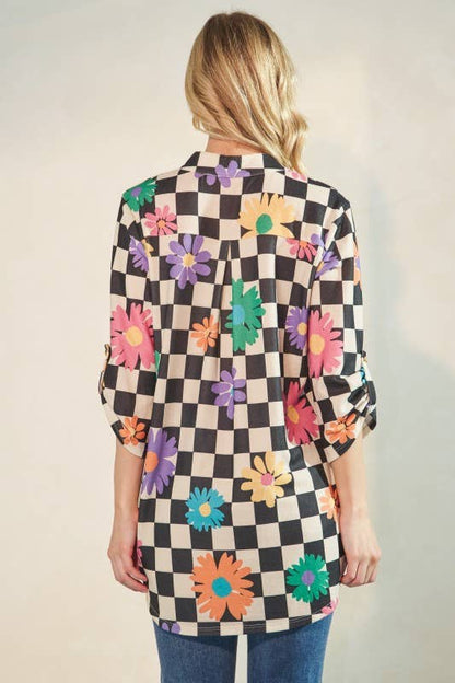 Floral Checkered Blouse