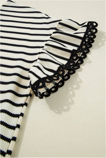 Stripe Scallop Lace Trim Top