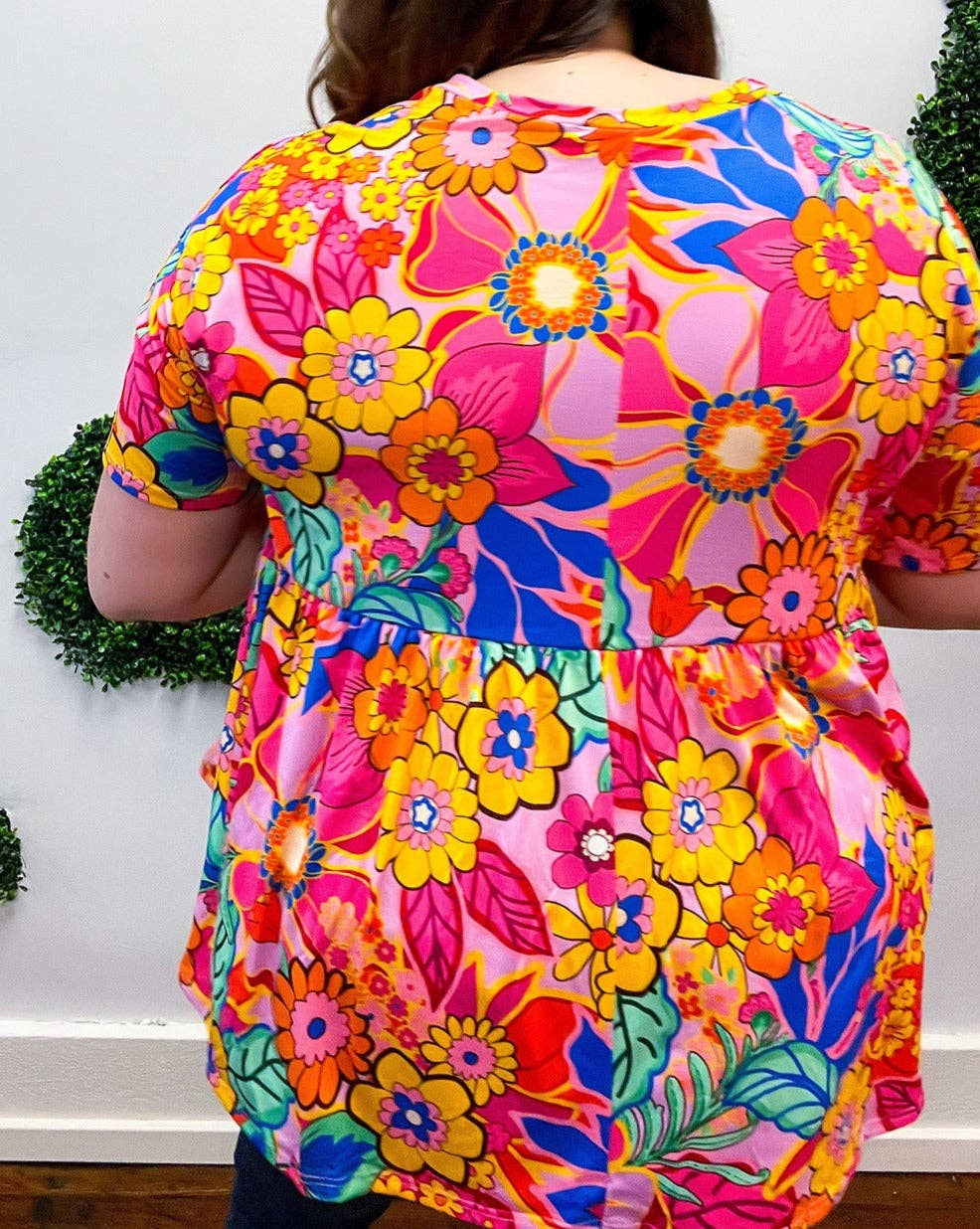 | Floral Short Sleeve Babydoll Blouse Plus Size