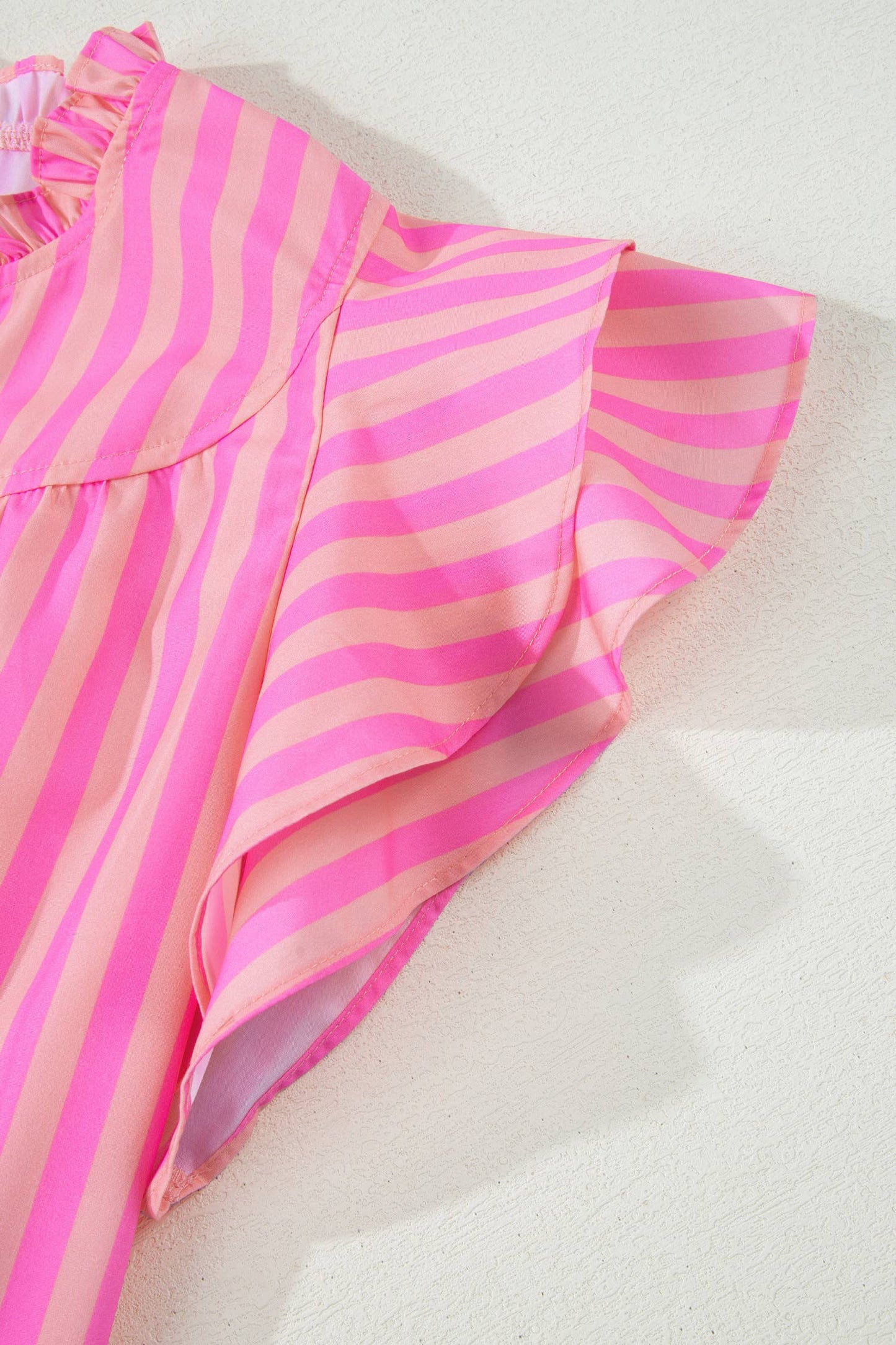 Stripe Split Neck Ruffled Blouse