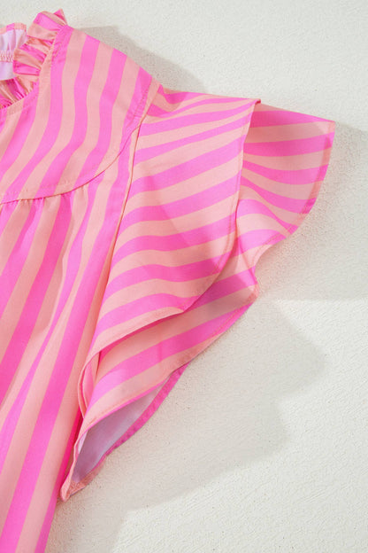 Stripe Split Neck Ruffled Blouse