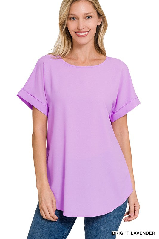 - Bright Lavender Rolled Boat Sleeve Top
