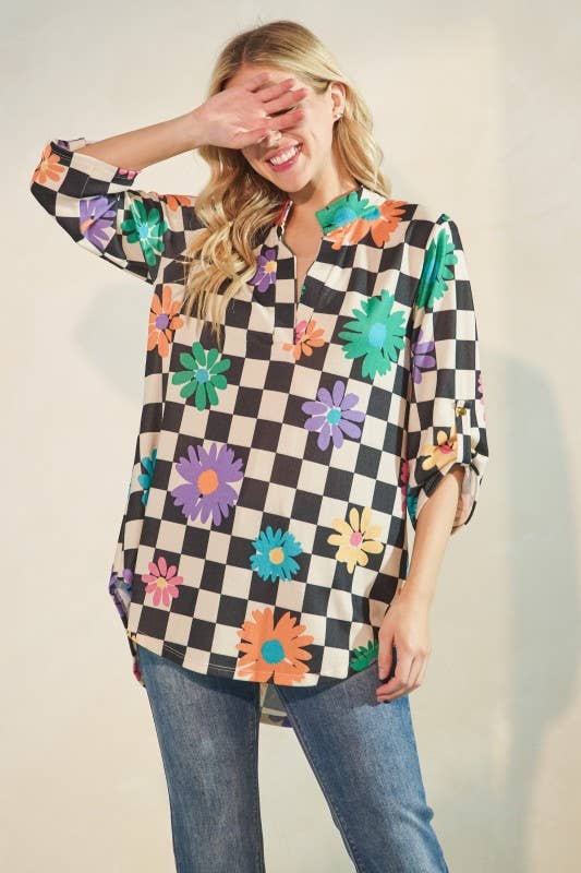 Floral Checkered Blouse