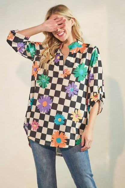 Floral Checkered Blouse