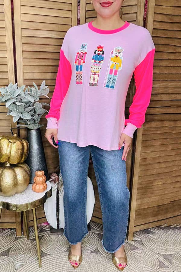 Sequin Nutcracker Pink Christmas Women Top XCH16022