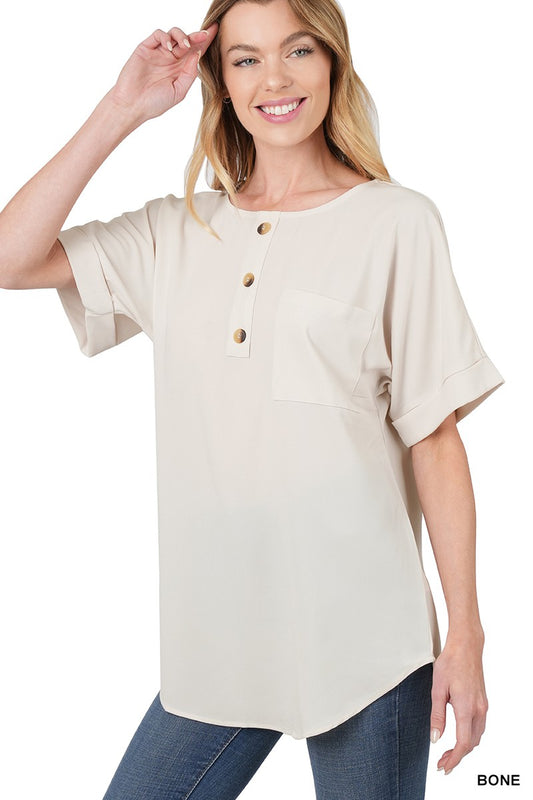 | '- Bone Dobby Short Sleeve Top