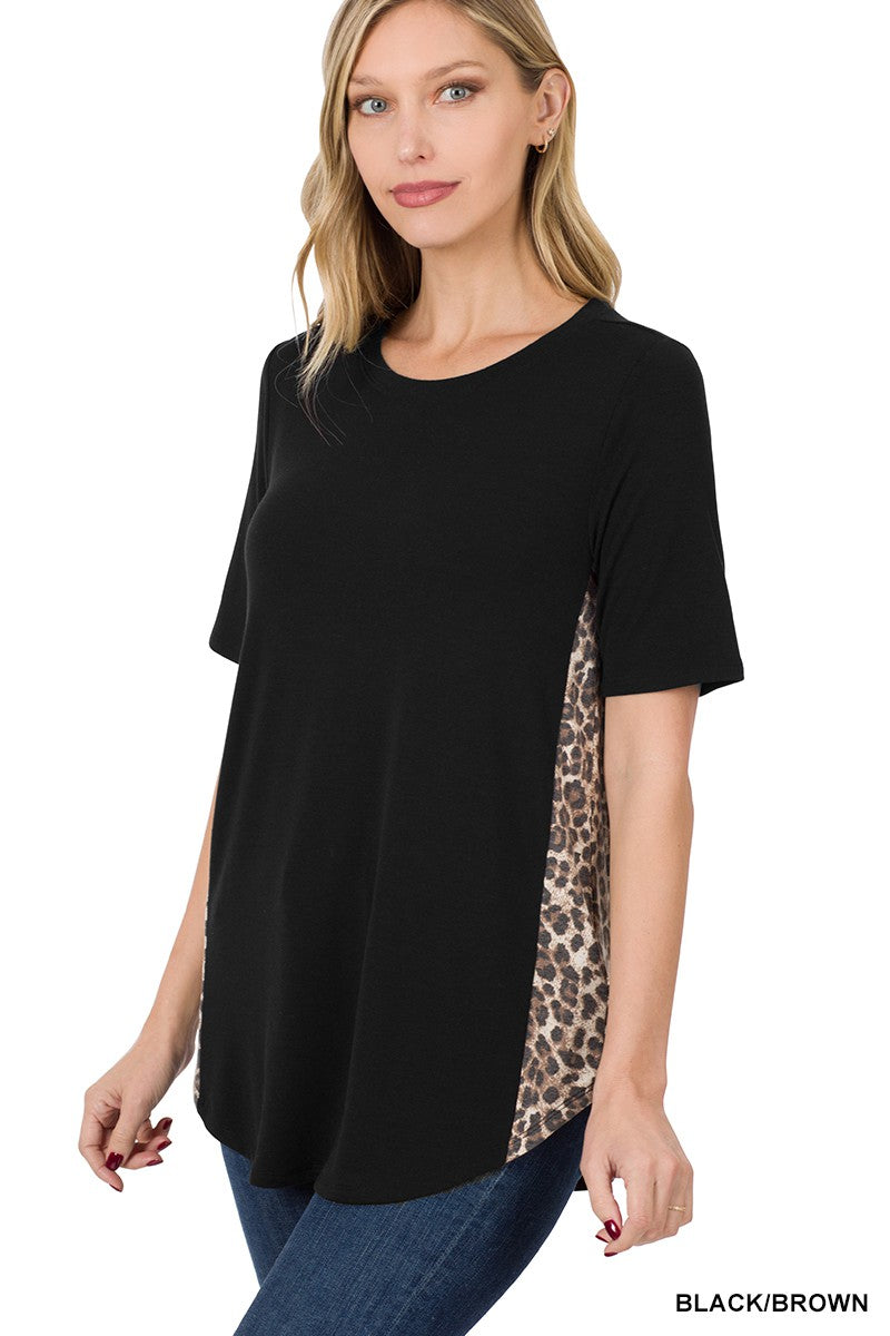 - Leopard Side Short Sleeve Top