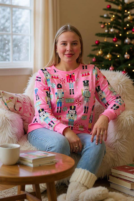 Christmas pink nutcracker printed women top GJQ16509