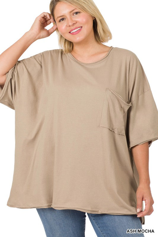 - Ash Mocha Raw Edge Boyfriend Tee