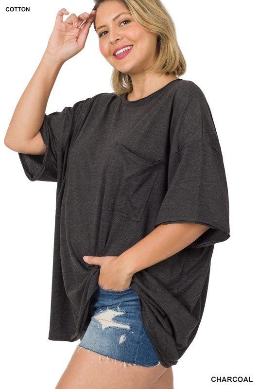 - Charcoal Raw Edge Boyfriend Tee