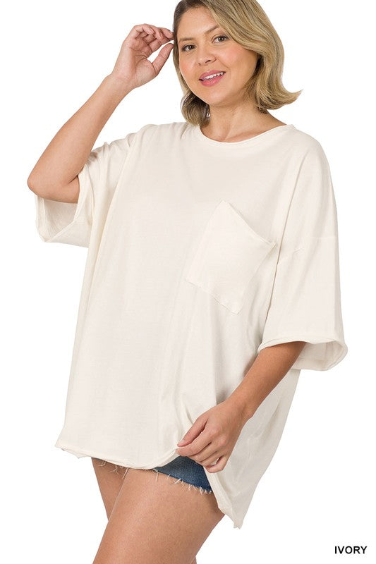 Ivory Raw Edge Boyfriend Tee