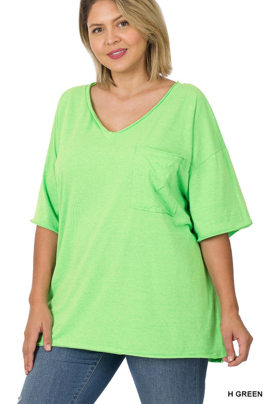 - H Green Oversized Boyfriend Tee W/Pocket