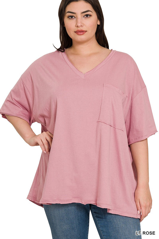 - Lt Rose Oversized Boyfriend Tee W/Pocket