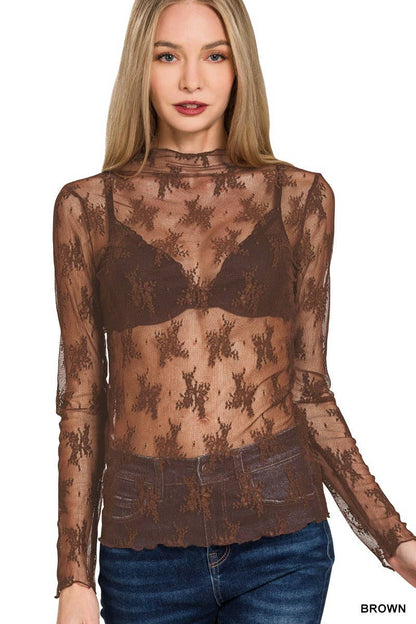 Brown Lace Layering Top