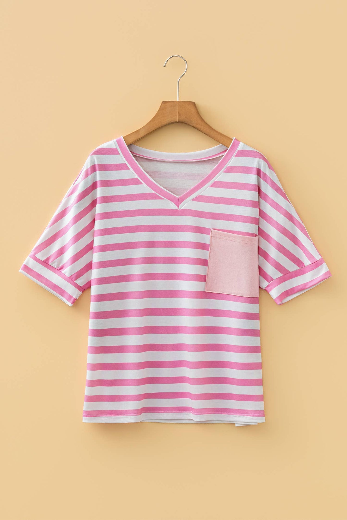 Pink Stripe V Neck
