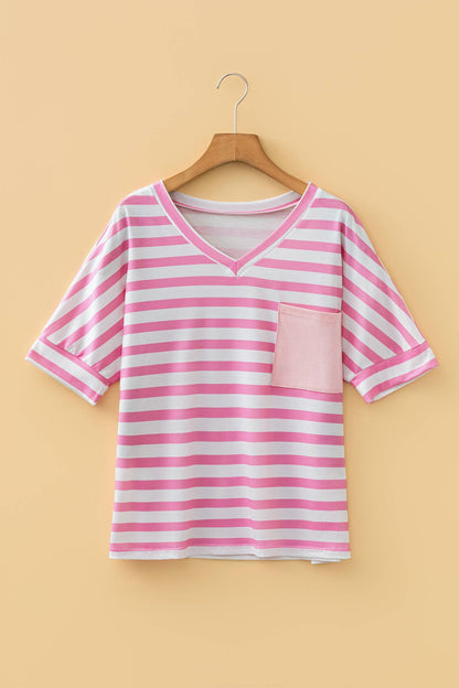 Pink Stripe V Neck