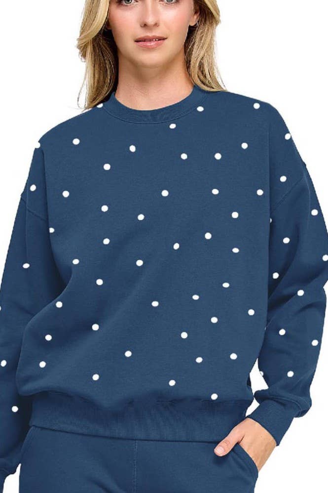 Polka Dot Crew Neck Sweatshirt
