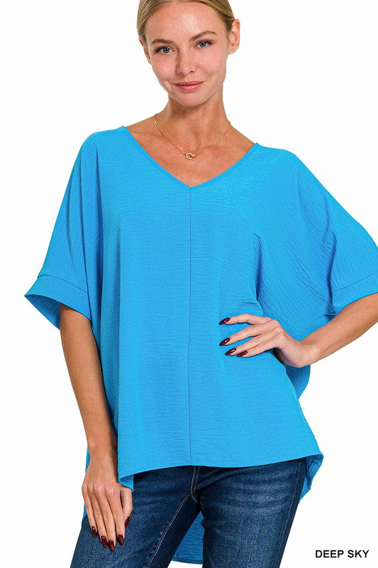 | '- Deep Sky Woven Short Sleeve Top