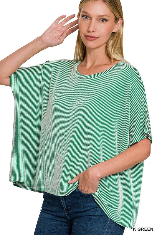 - K Green Ribbed Oversized Top